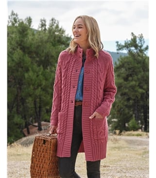 Manteau cardigan en maille irlandaise - Femme - Pure Laine
