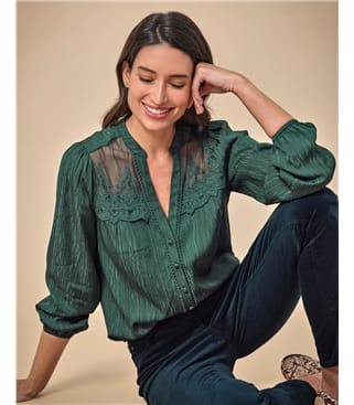 トップス GREEN BUTTER COLLAR LACE BLO 435901_lw488_emerald_w_8.jpg