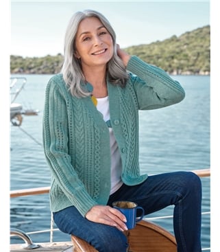 V Neck Lambswool Cable Cardigan