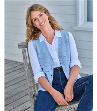 Gilet à col en V et pointelle - Femme - Pure laine d'agneau