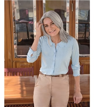 Jersey-Top mit floralem Bubikragen