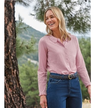 Jersey-Top mit floralem Bubikragen