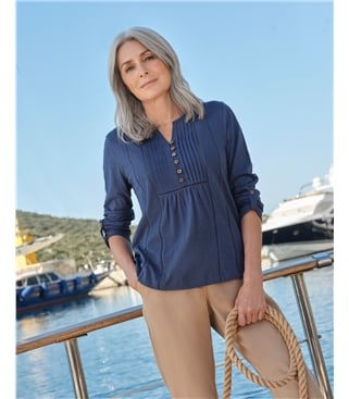 Tab Sleeve Pintuck Detail Jersey Top