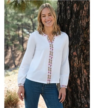 Embroidered Button Through Top