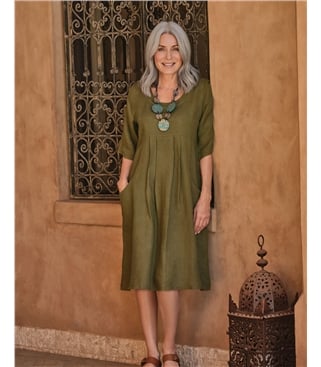 Tunikakleid aus Leinen mit Taschen