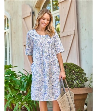 Womens Linen Pocket Tunic Dress