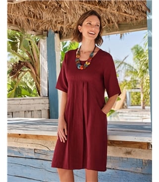 Womens Linen Pocket Tunic Dress