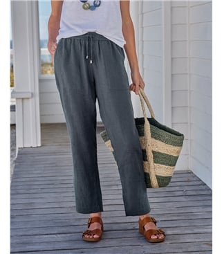 Tapered Leg Linen Trousers