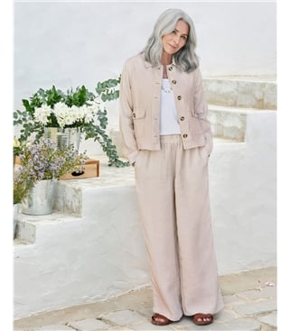 Wide Leg Full Length Linen Trousers