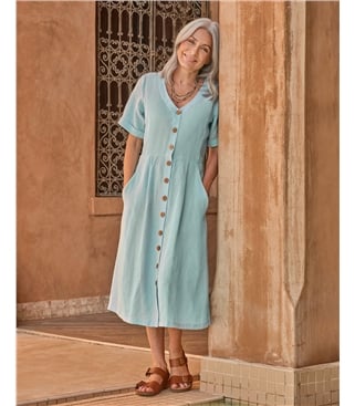 Button Through Linen Dress