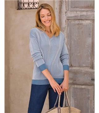 Pull à col en V en coton plaqué - Femmes - Pur coton