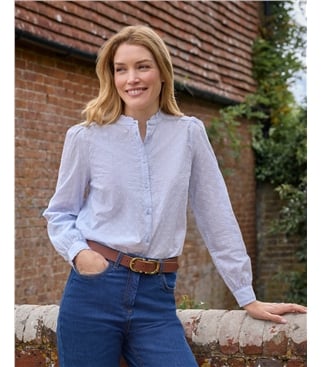 Chemise à col à volants tissée