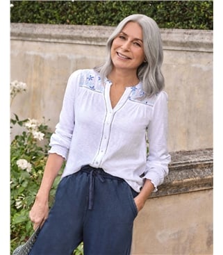 Daisy Embroidered Notch Neck Top