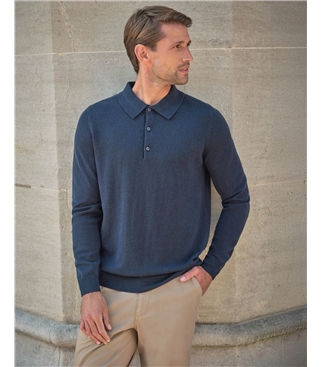 Cashmere Blend Long Sleeve Polo Shirt