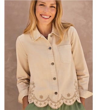 Baumwoll-Twill-Jacke mit besticktem Saum