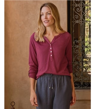 Notch Neck Long Sleeve Jersey Top