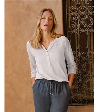 Notch Neck Long Sleeve Jersey Top
