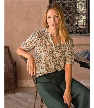 Printed Dobby Scallop Trim Blouse