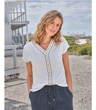 Cross Stitch Daisy Embroidered T Shirt