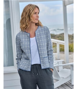 Quilted Printed Jersey Cardigan