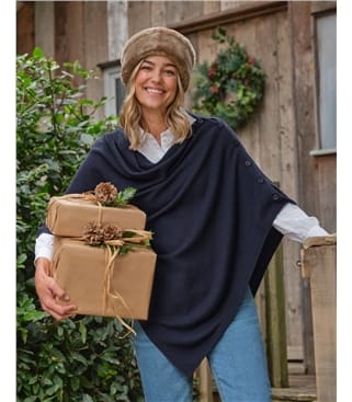 Cashmere Merino Blend Button Poncho