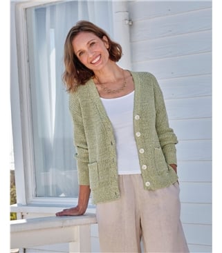 Cotton Twist V Neck Cardigan