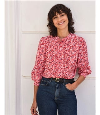 Collarless Pleat Detail Blouse