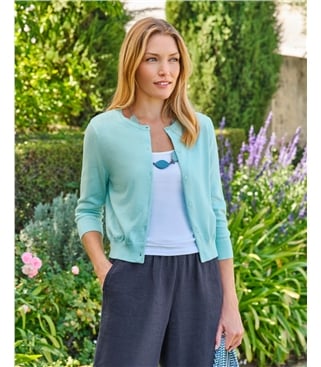 Cardigan court à manches 3/4 - Femme - Soie & Coton