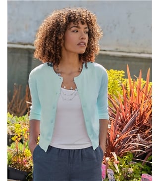 Cardigan court à manches 3/4 - Femme - Soie & Coton