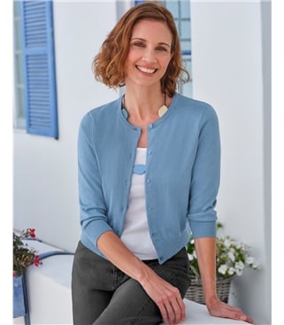 Cardigan court à manches 3/4 - Femme - Soie & Coton