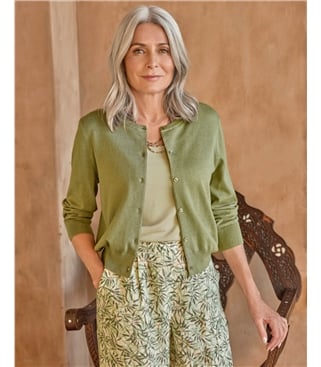 Silk and Cotton 3/4 Sleeve Crop Cardigan