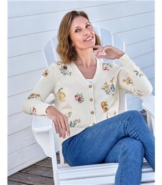  Strickjacke mit bestickten Picknickmotiven