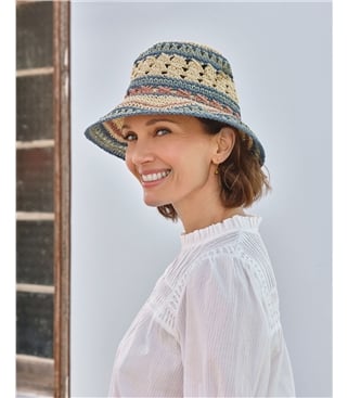 Crochet Stripe Straw Hat