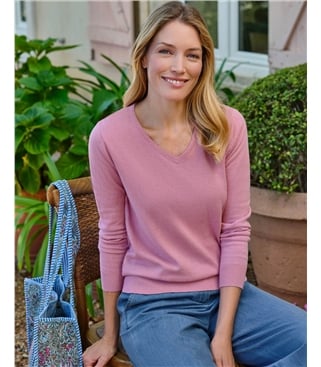 Cotton & Cashmere V Neck Jumper