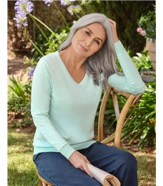 Pull col V en coton et cachemire - Femme