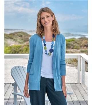 Long-Strickjacke mit V-Ausschnitt aus Baumwolle und Kaschmir