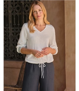 Shirred Cuff And Shoulder Top