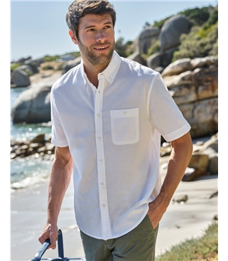 Chemise à manches courtes délavée au soleil - Homme - 58 % coton, 42 % lin