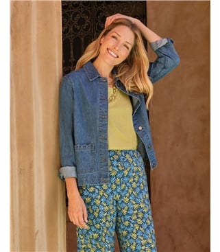 Denimjacke mit Wellenkanten-Detail