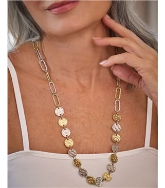 Metal Disc And Chain Long Necklace