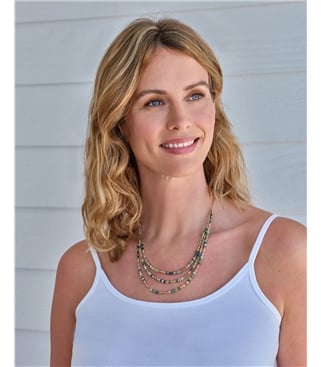 Semi Precious Bead Multirow Necklace