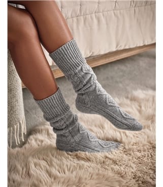 Womens Lambswool Cable Sock