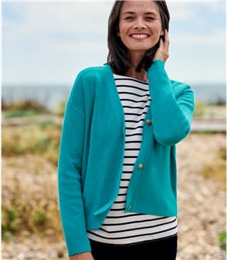 Cyan Blue | Wool Blend Ribbed Button Cardigan | WoolOvers AU