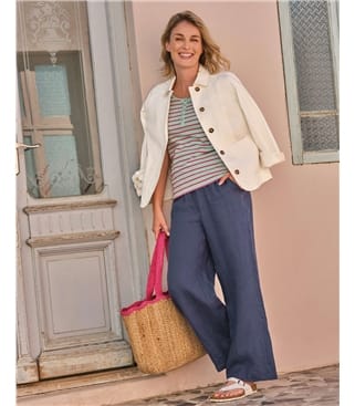 Wide Leg Full Length Linen Trousers