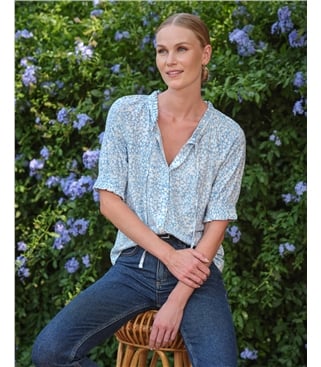 Short Sleeve Tie Frill Neck Blouse