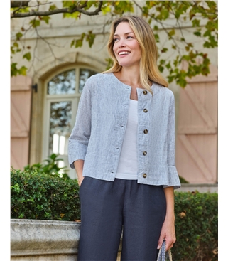 Collarless Lightweight Linen Blend Jacket