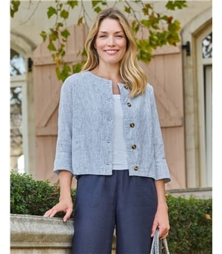Veste légère sans col en mélange de lin - Femme - 53 % lin, 47 % coton