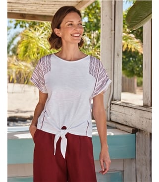 Tie Hem Embroidered Top