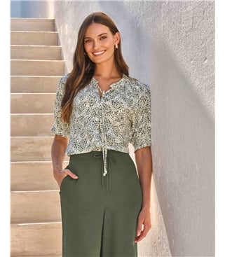 Short Sleeve Tie Frill Neck Blouse