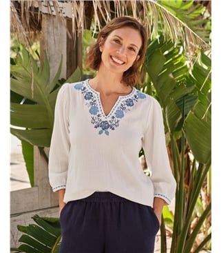 Embroidered Cheesecloth Top